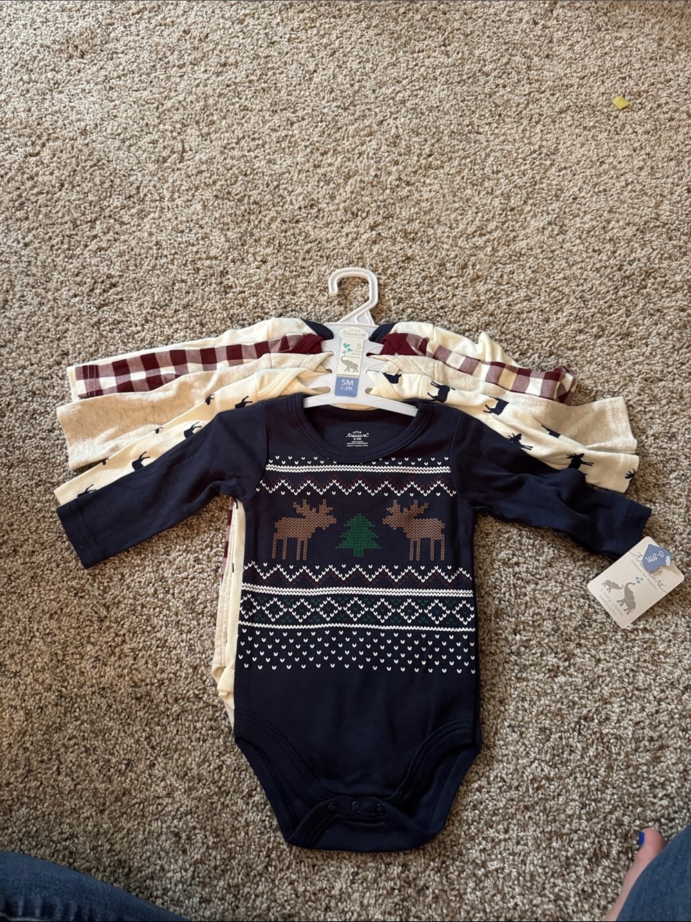 Navy Moose & Tree Fair Isle Baby Onesie bundle